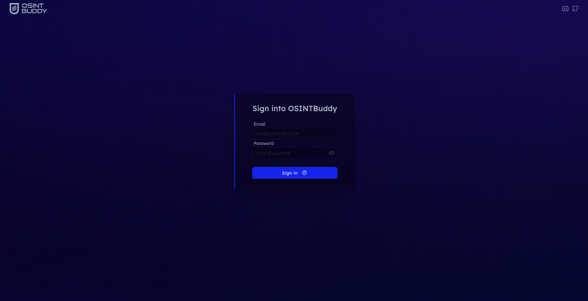 OSINTBuddy sign in page